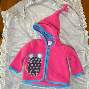 Hanna Andersson Pink Fleece Mouse Jacket with Pointy Hood 2T